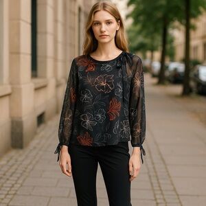 New DVF 100% Silk Sheer Tie Neck Blouse